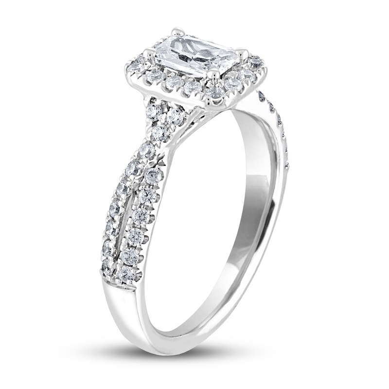 Main Image 2 of Previously Owned THE LEO Diamond Engagement Ring 7/8 ct tw Emerald & Round-cut 14K White Gold - Size 4.5