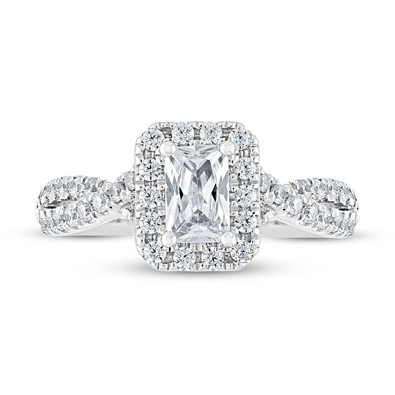 Main Image 3 of Previously Owned THE LEO Diamond Engagement Ring 7/8 ct tw Emerald & Round-cut 14K White Gold - Size 4.5