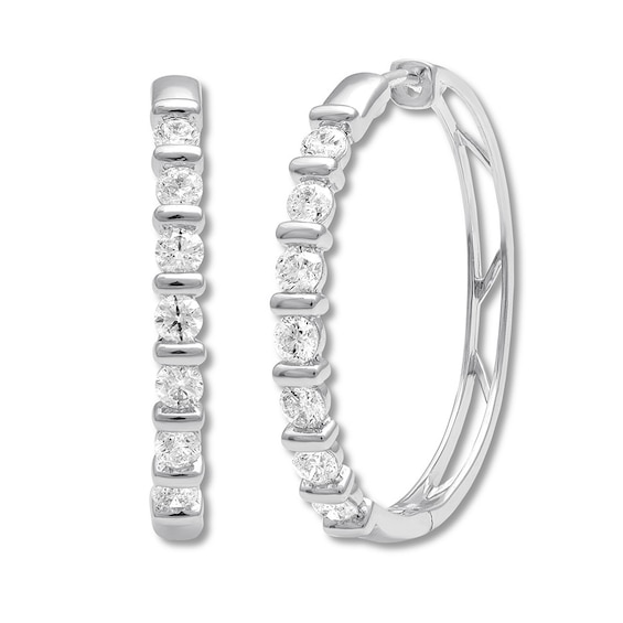 Previously Owned Diamond Hoop Earrings 1 ct tw Round-cut 14K White Gold