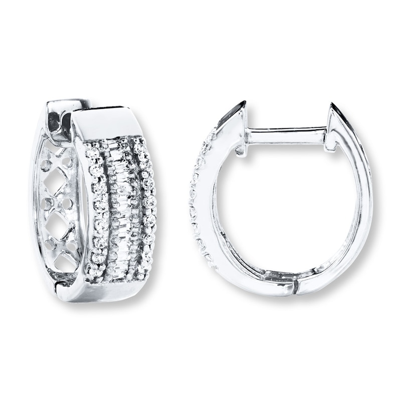 Main Image 1 of Previously Owned Diamond Hoop Earrings 1/4 ct tw 10K White Gold