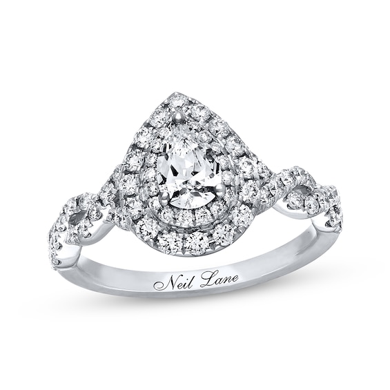 Previously Owned Neil Lane Diamond Engagement Ring 1-1/8 ct tw Pear & Round-cut 14K White Gold Size 6.5