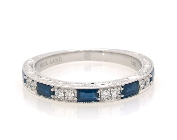 Previously Owned Neil Lane Sapphire Anniversary Band 1/6 ct tw Diamonds 14K White Gold