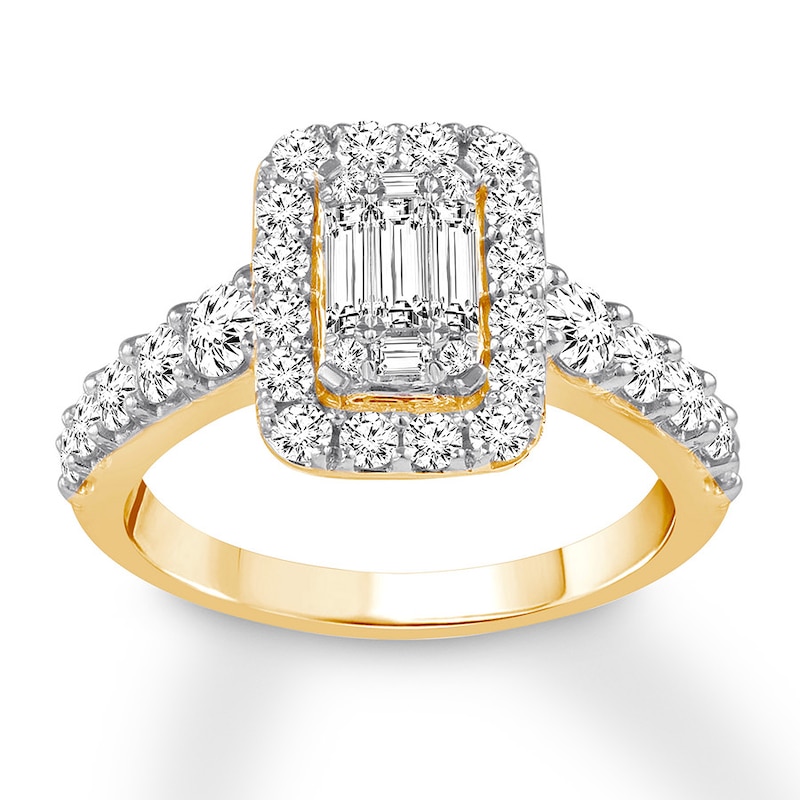 Main Image 1 of Previously Owned Diamond Engagement Ring 1 ct tw Baguette/Round 14K Yellow Gold