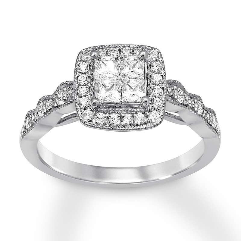 Main Image 1 of Previously Owned Diamond Engagement Ring 5/8 ct tw Princess/Round 14K White Gold