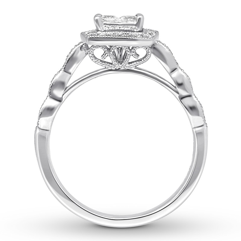 Main Image 2 of Previously Owned Diamond Engagement Ring 5/8 ct tw Princess/Round 14K White Gold