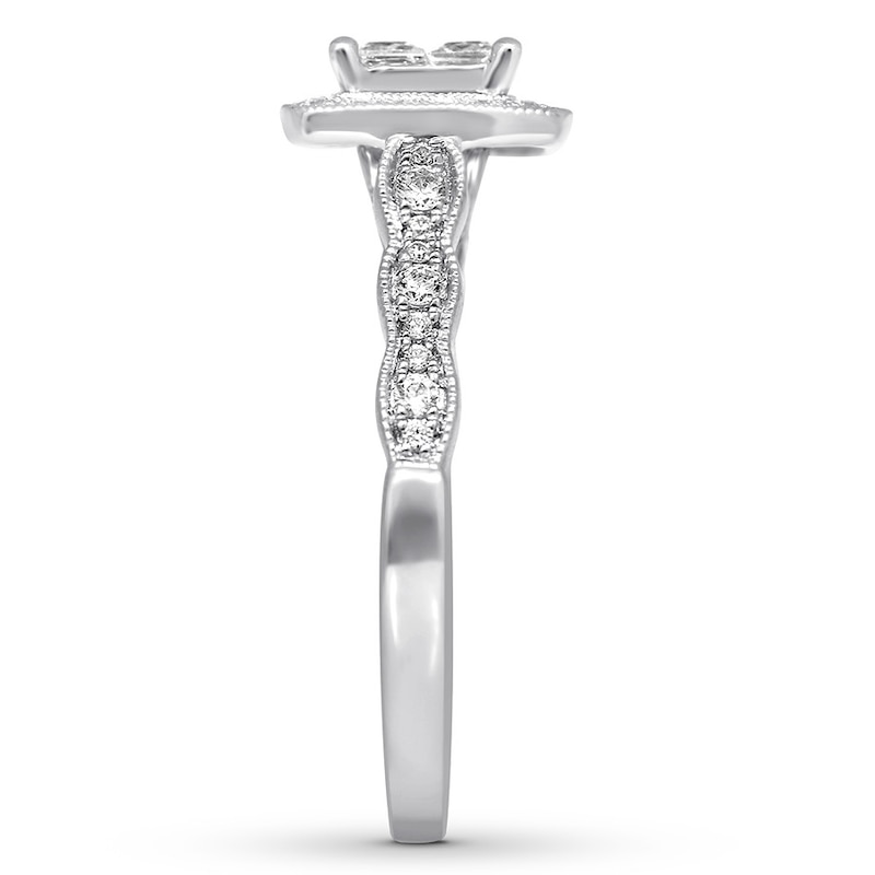 Main Image 3 of Previously Owned Diamond Engagement Ring 5/8 ct tw Princess/Round 14K White Gold
