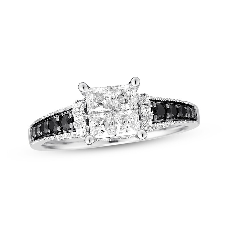 Previously Owned Black & White Diamond Engagement Ring 1 ct tw 14K White Gold