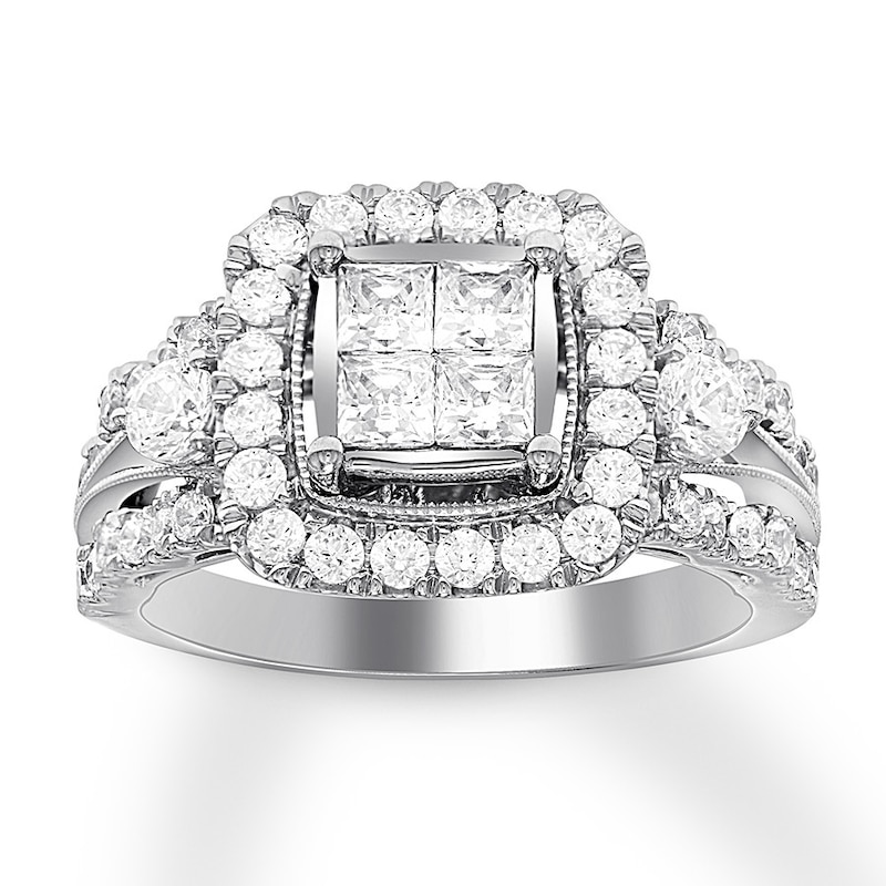 Main Image 1 of Previously Owned Princess-Cut Diamond Engagement Ring 1-3/4 ct tw 14K White Gold