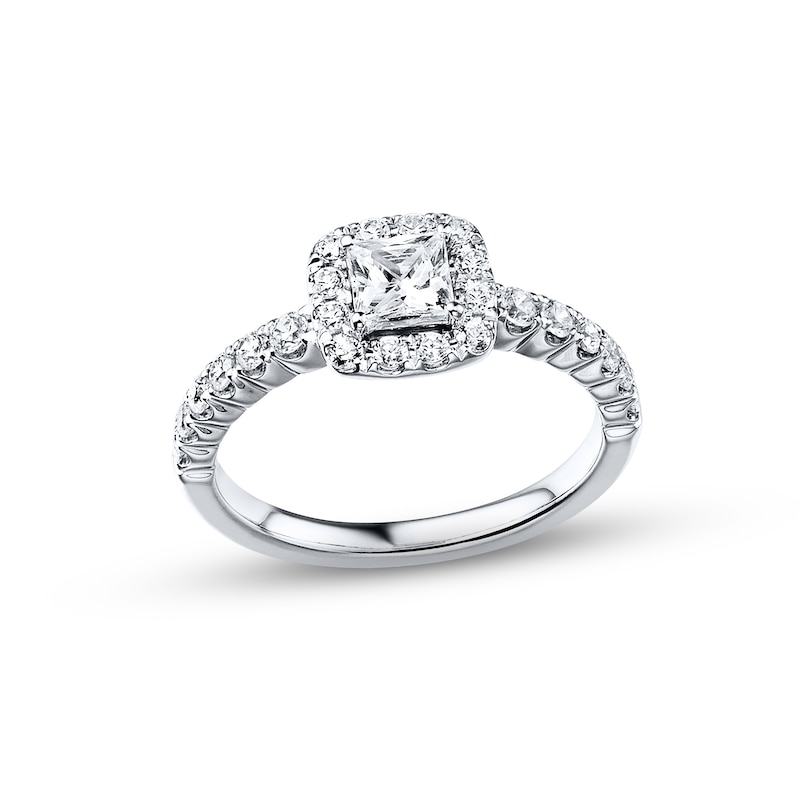 Main Image 1 of Previously Owned Diamond Engagement Ring 7/8 ct tw Princess & Round-cut 14K White Gold