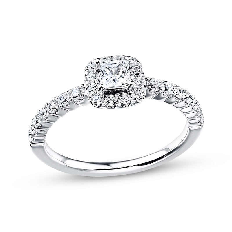Main Image 1 of Previously Owned Diamond Engagement Ring 5/8 ct tw Princess/Round 14K White Gold