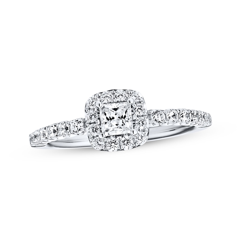 Main Image 4 of Previously Owned Diamond Engagement Ring 5/8 ct tw Princess/Round 14K White Gold
