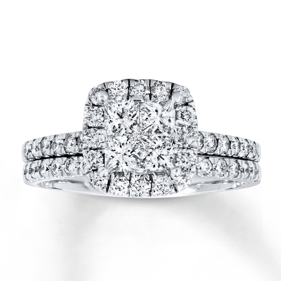 Previously Owned Diamond Bridal Set 1-1/5 ct tw Princess-cut 14K White Gold