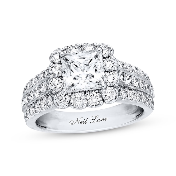 Previously Owned Neil Lane Diamond Engagement Ring 3 ct tw Princess & Round-cut 14K White Gold Size 10
