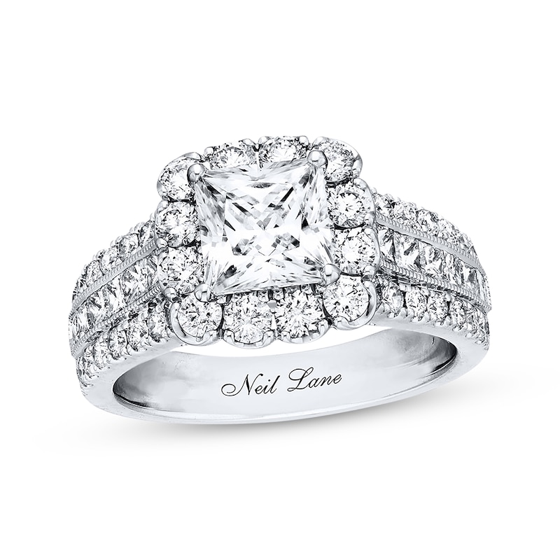 Main Image 1 of Previously Owned Neil Lane Diamond Engagement Ring 3 ct tw Princess & Round-cut 14K White Gold - Size 10