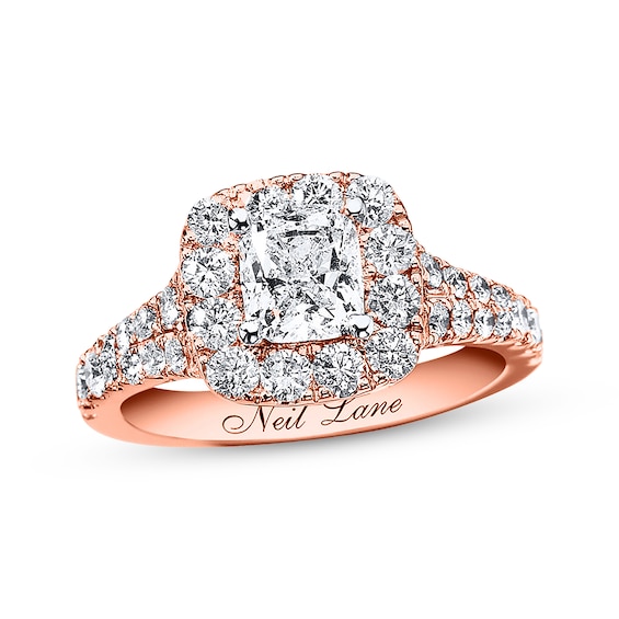 Previously Owned Neil Lane Engagement Ring 2-1/6 ct tw Cushion & Round-cut Diamonds 14K Rose Gold Size 5.5