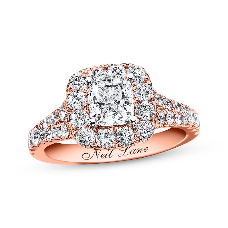 Previously Owned Neil Lane Engagement Ring 2-1/6 ct tw Cushion & Round-cut Diamonds 14K Rose Gold - Size 5.5