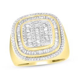 Previously Owned Men's Diamond Ring 1-1/4 ct tw Round & Baguette-cut 10K Yellow Gold