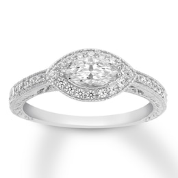 Previously Owned Diamond Engagement Ring 5/8 ct tw Marquise/Round 14K White Gold