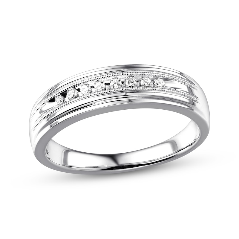 Main Image 1 of Previously Owned Men's Wedding Band 1/10 ct tw Round-cut 10K White Gold