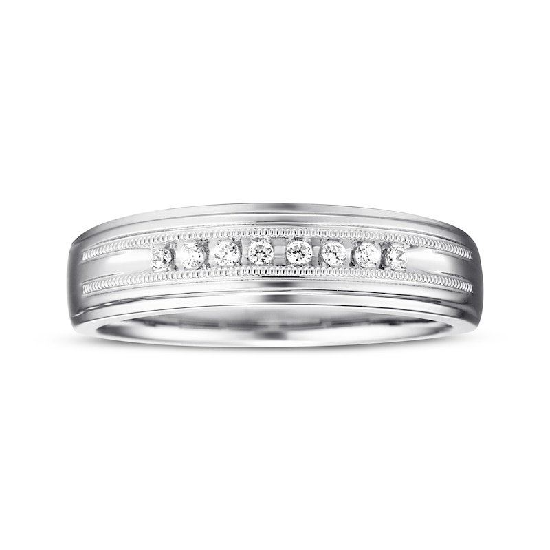 Previously Owned Men's Wedding Band 1/10 ct tw Round-cut 10K White Gold