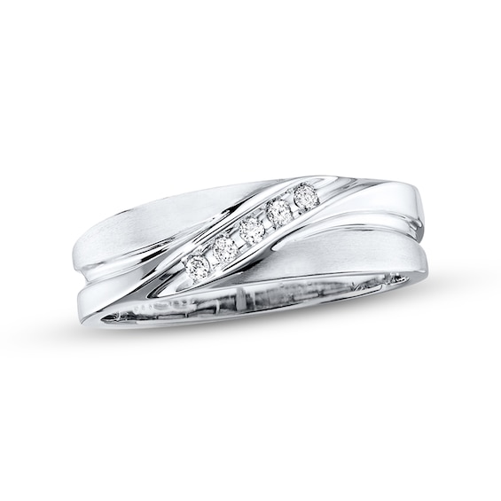 Previously Owned Men's Diamond Wedding Band 1/15 ct tw Round-cut 10K White Gold