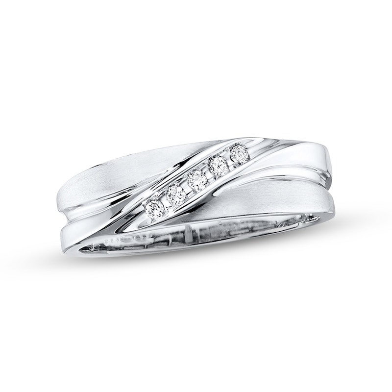 Main Image 1 of Previously Owned Men's Diamond Wedding Band 1/15 ct tw Round-cut 10K White Gold