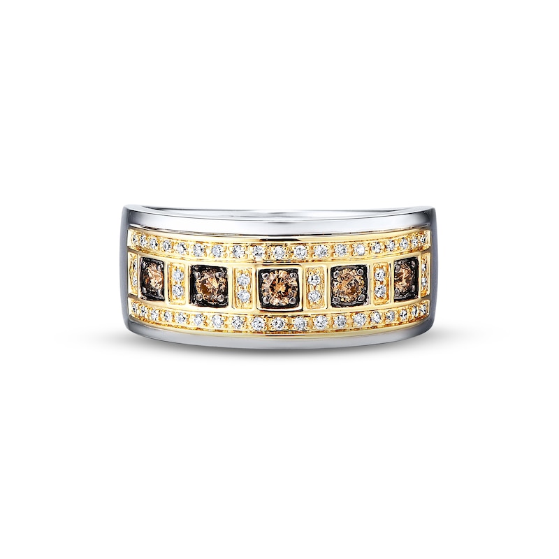 Previously Owned Men's Diamond Wedding Band 1/2 ct tw Brown/White Round-cut 10K Two-Tone Gold