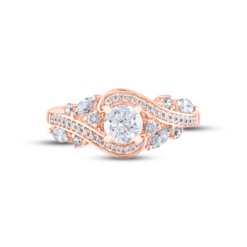 Previously Owned Adrianna Papell Diamond Engagement Ring 1 ct tw Round & Marquise-cut 14K Rose Gold