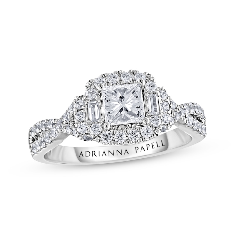 Previously Owned Adrianna Papell Diamond Engagement Ring 7/8 ct tw Princess, Round & Baguette-cut 14K White Gold