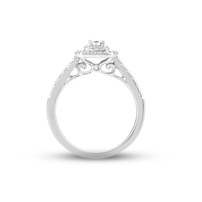 Main Image 2 of Previously Owned Diamond Engagement Ring 1/2 ct tw Emerald & Round-cut 14K White Gold