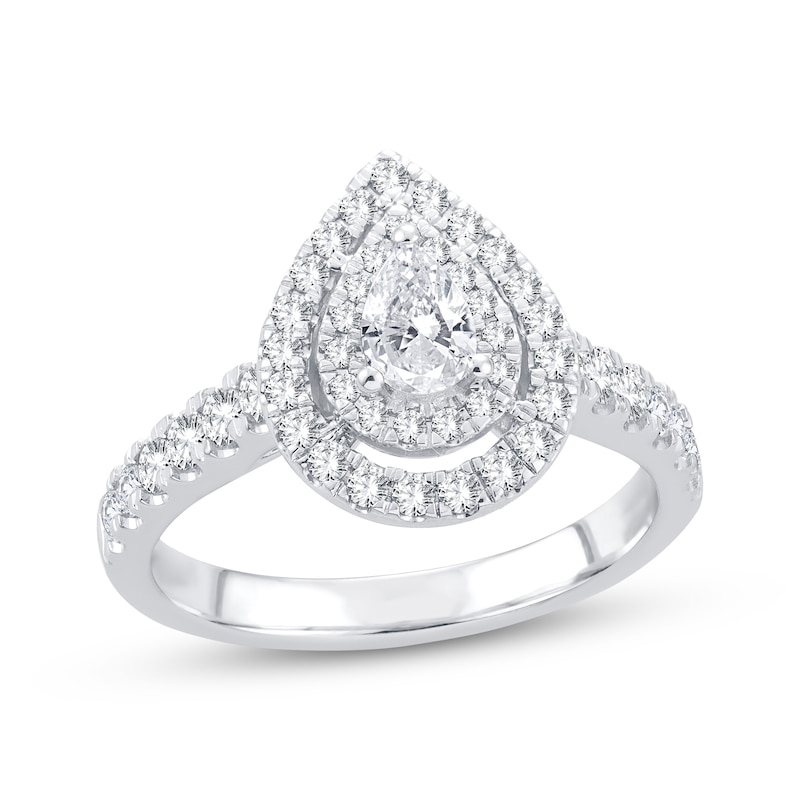 Main Image 1 of Previously Owned Diamond Engagement Ring 1 ct tw Pear/Round 14K White Gold