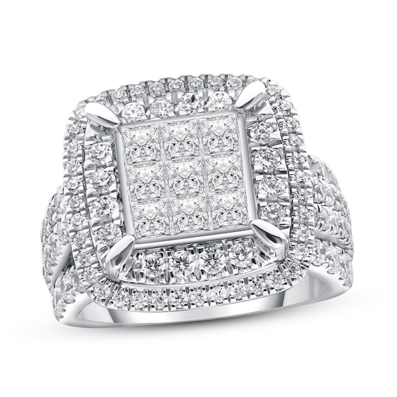 Previously Owned Diamond Engagement Ring 3 ct tw Princess & Round 10K White Gold