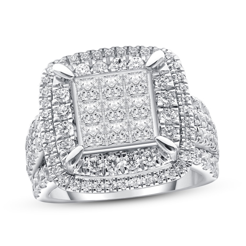 Previously Owned Diamond Engagement Ring 3 ct tw Princess & Round 10K White Gold