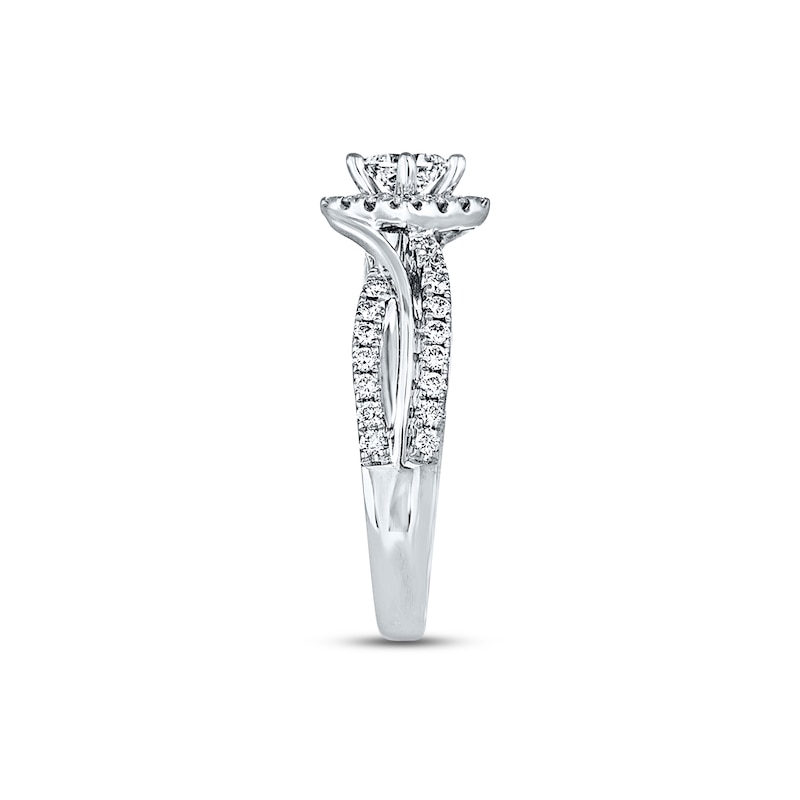 Previously Owned THE LEO Diamond Engagement Ring 3/4 ct twPrincess & Round-cut Diamonds 14K White Gold