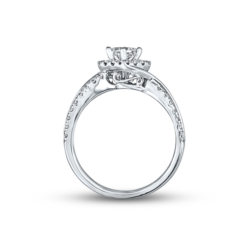Previously Owned THE LEO Diamond Engagement Ring 3/4 ct twPrincess & Round-cut Diamonds 14K White Gold