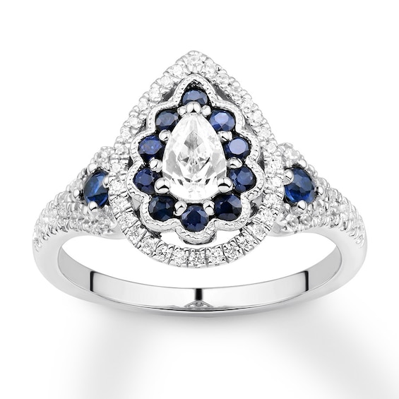 Previously Owned Diamond & Sapphire Engagement Ring 5/8 ct tw 14K White Gold