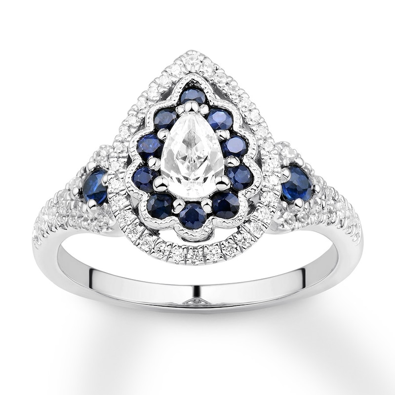Main Image 1 of Previously Owned Diamond & Sapphire Engagement Ring 5/8 ct tw 14K White Gold