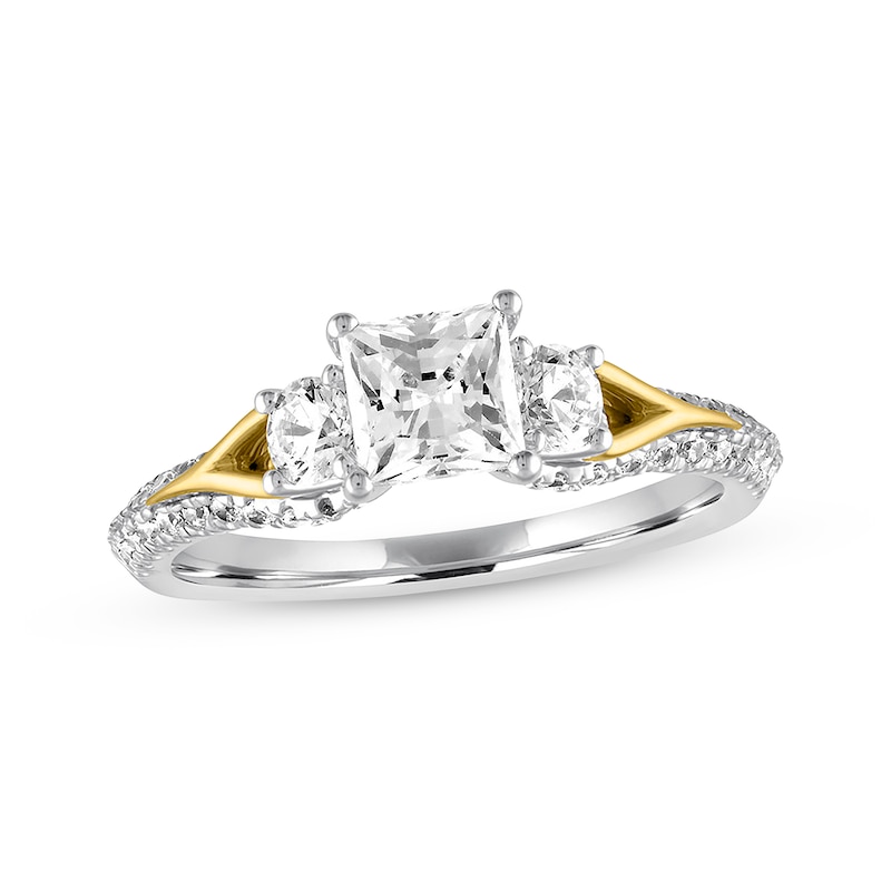 Main Image 1 of Previously Owned Three-Stone Diamond Engagement Ring 1-1/3 ct tw Princess & Round-cut 14K Two-Tone Gold