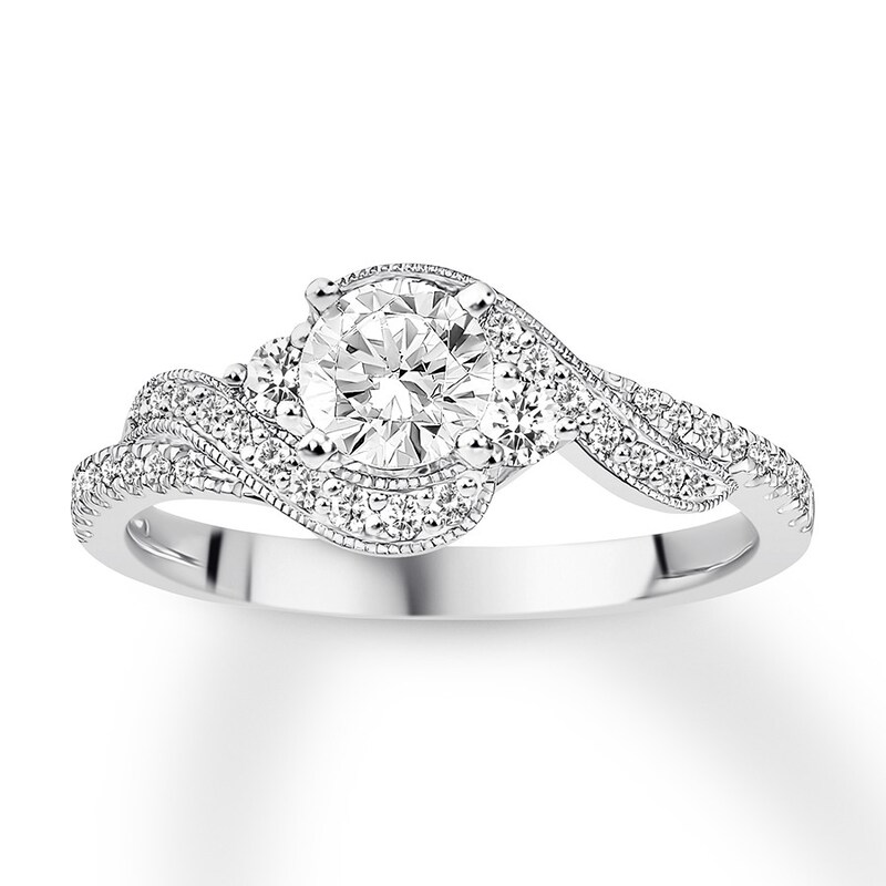 Main Image 1 of Previously Owned 3-Stone Diamond Engagement Ring 3/4 ct tw Round 14K White Gold