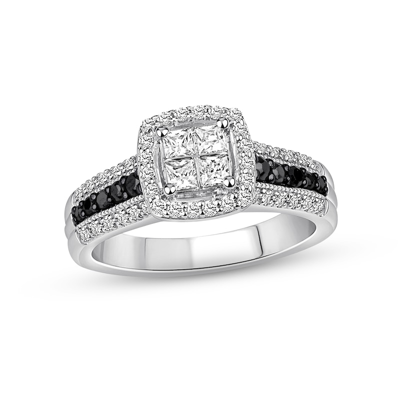 Previously Owned Black & White Diamond Engagement Ring 3/4 ct tw 14K ...