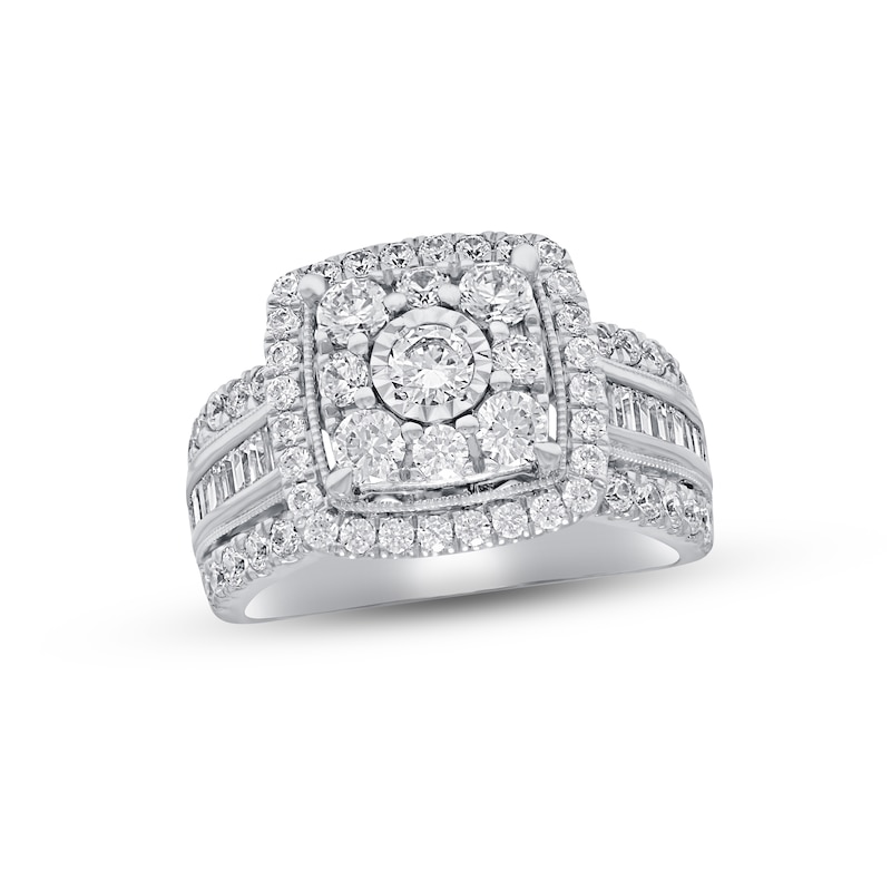 Main Image 1 of Previously Owned Diamond Engagement Ring 2 ct tw Round/Baguette 10K White Gold