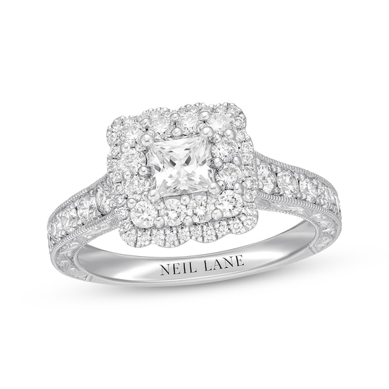 Previously Owned Neil Lane Diamond Engagement Ring 1-3/8 ct tw Princess & Round-cut 14K White Gold