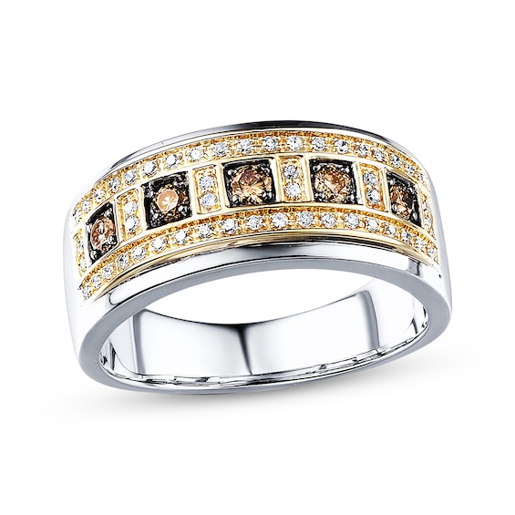 Previously Owned Men's Diamond Band 1/2 ct tw Brown & White 10K Two-Tone Gold