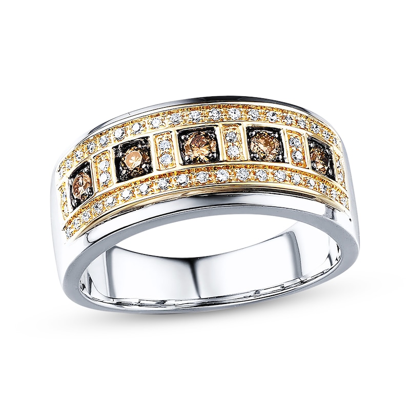 Main Image 1 of Previously Owned Men's Diamond Band 1/2 ct tw Brown & White 10K Two-Tone Gold