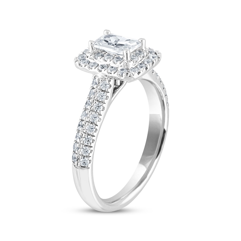 Main Image 2 of Previously Owned THE LEO Diamond Engagement Ring 1 ct tw Emerald & Round-cut 14K White Gold