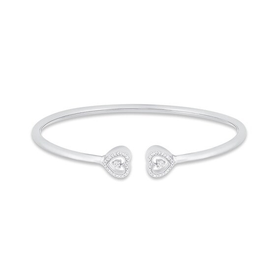 Previously Owned Diamond Heart Cuff Bangle Bracelet Sterling Silver