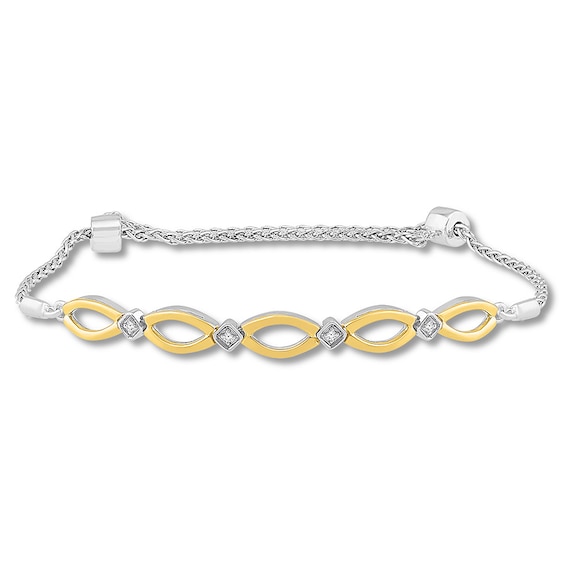 Previously Owned Diamond Bolo Bracelet 1/20 cttw Sterling Silver & 10K Yellow Gold 9.5"