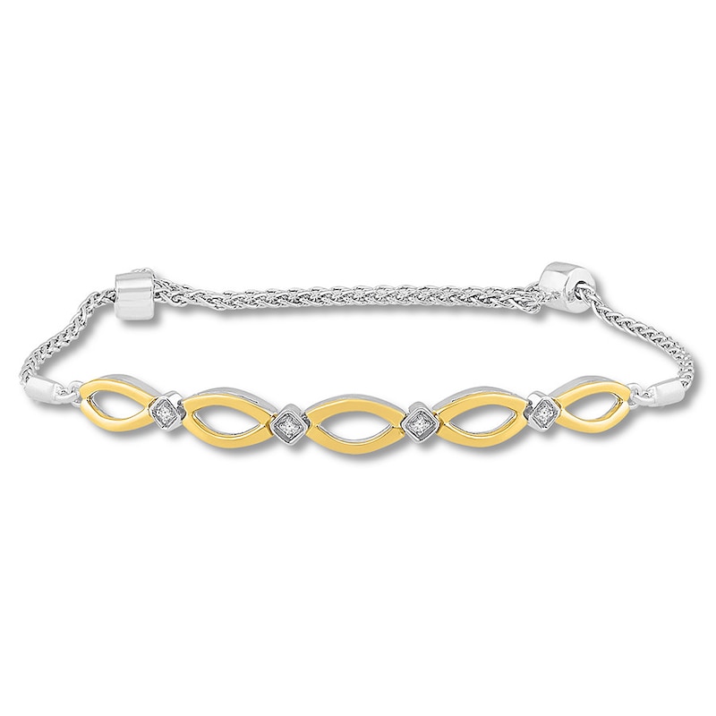 Main Image 1 of Previously Owned Diamond Bolo Bracelet 1/20 cttw Sterling Silver & 10K Yellow Gold 9.5"