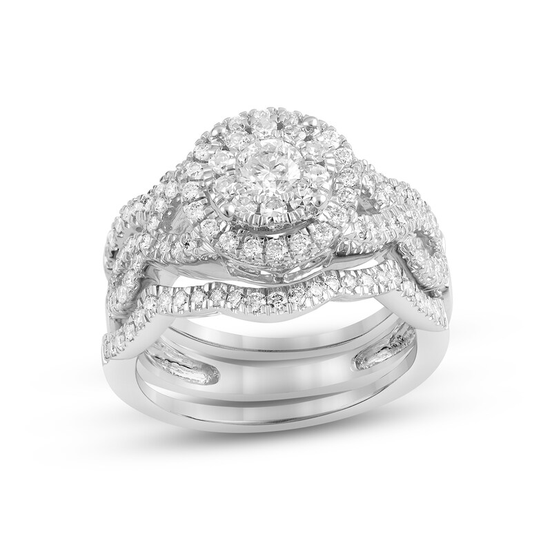 Main Image 1 of Previously Owned Diamond Bridal Set 1-1/5 ct tw Round-cut 14K White Gold