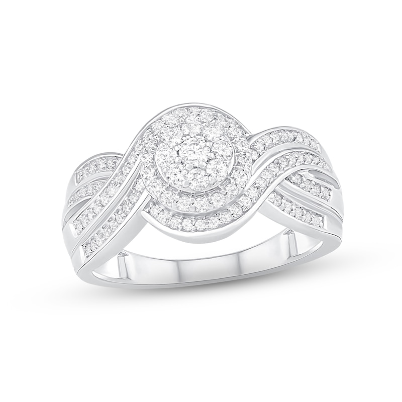 Main Image 1 of Previously Owned Diamond Halo Ring 1/2 ct tw Round-cut 10K White Gold